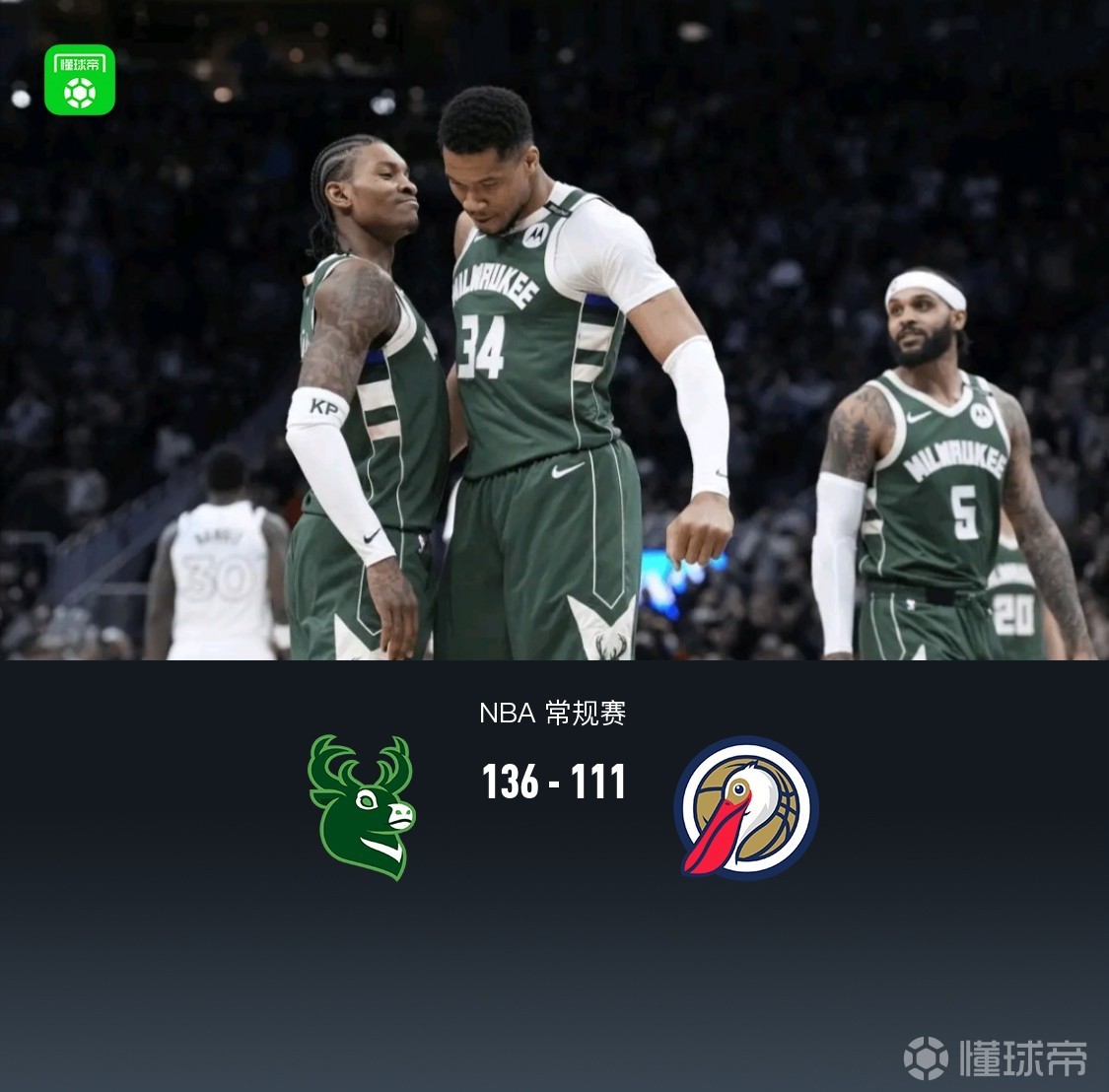 雄鹿大胜鹈鹕，字母哥独揽全队得分王的简单介绍